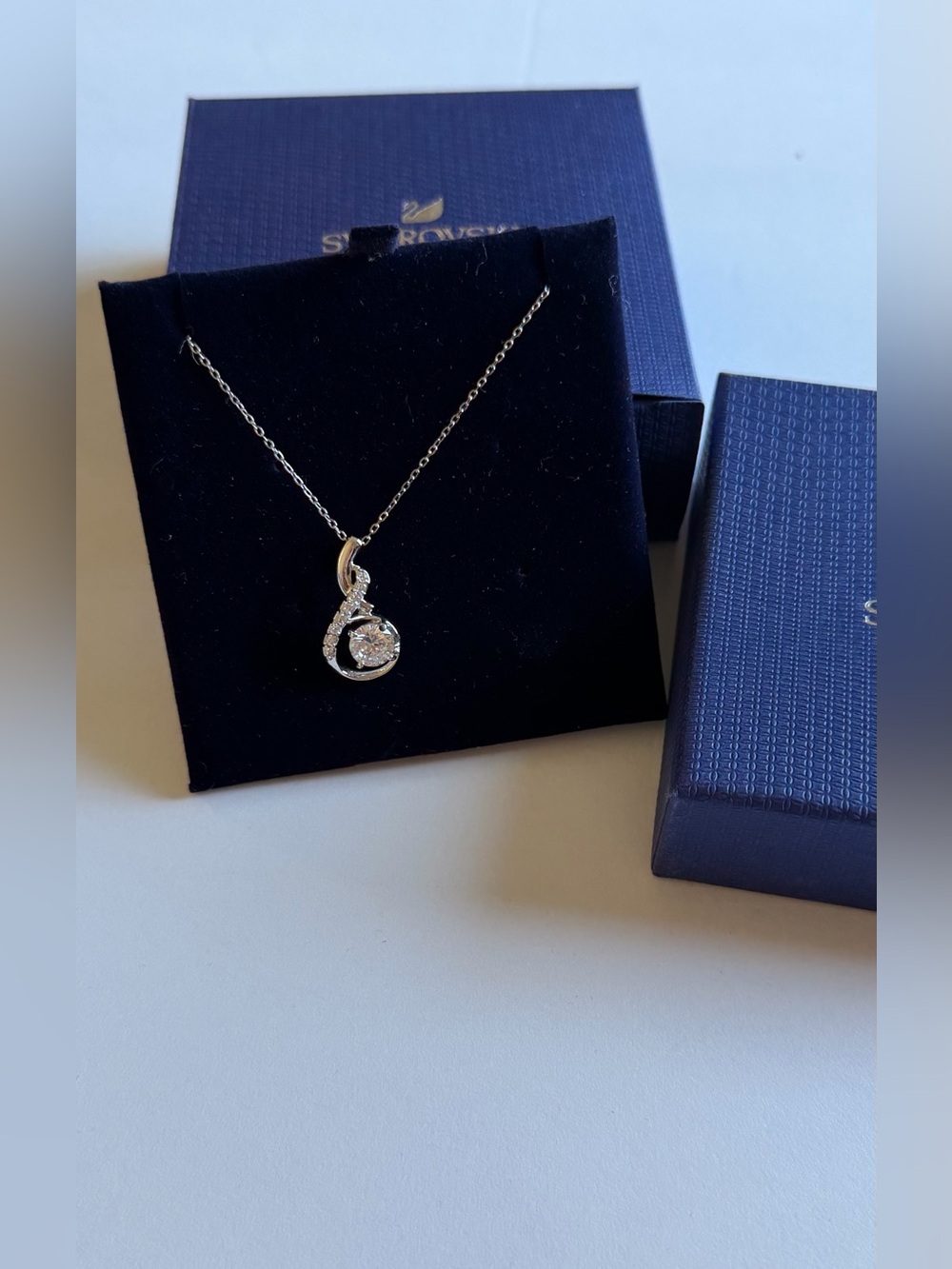 Swarovski Silver Clear Crystal Teardrop Pendant Necklace - Picture 2 of 4